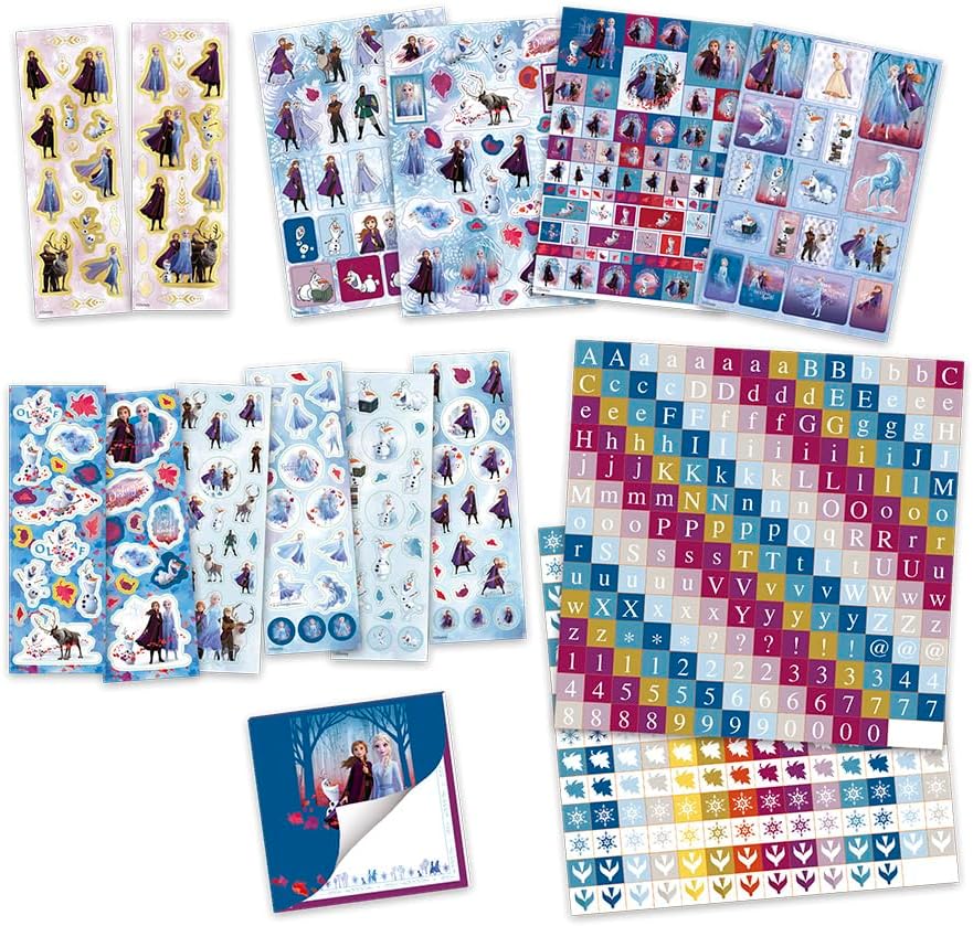 Large Frozen II Sticker Box with Over 1100 Stickers on 12 Rolls with Anna & Elsa Designs - Ideal for Scrapbooking and Crafts