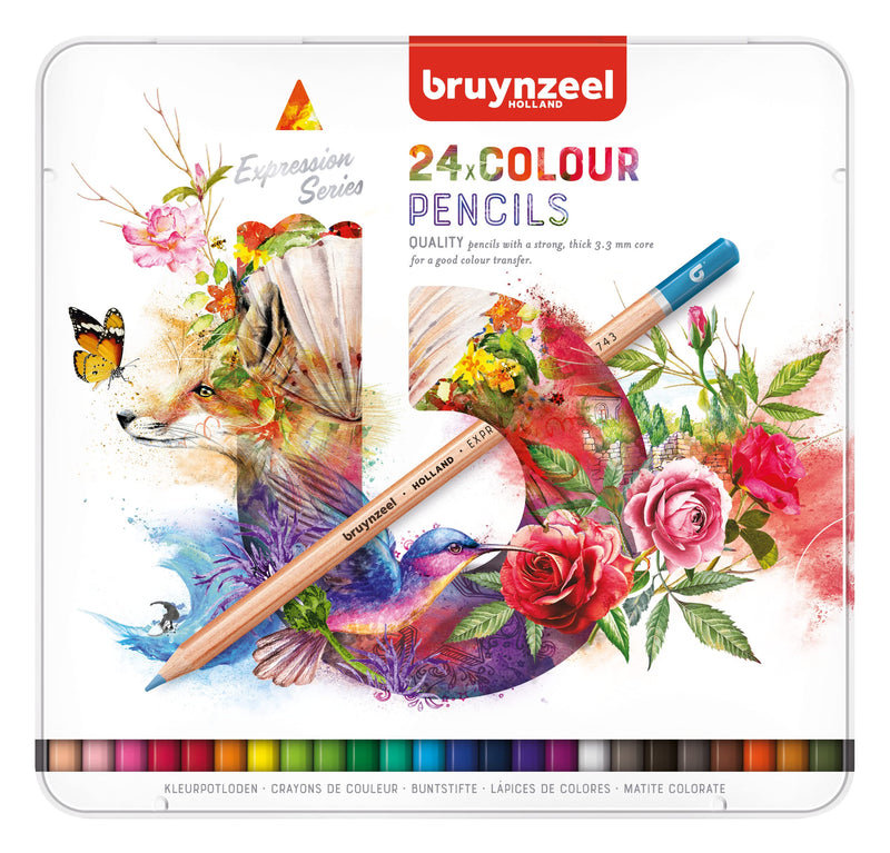 Bruynzeel Expression Kleurpotloden Set van 24 in Blik voor Tekenen, Kleurboeken voor Volwassenen, Bullet Journaling