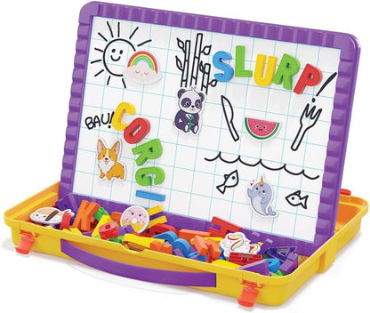 Quercetti Magnetic Letters Kit, 38 x 27 cm - 48 Letters, Includes Board, Templates, Writing Pen & Storage Case