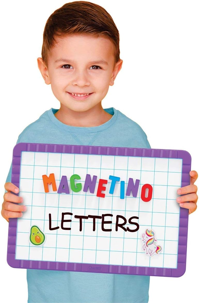 Quercetti Magnetic Letters Kit, 38 x 27 cm - 48 Letters, Includes Board, Templates, Writing Pen & Storage Case