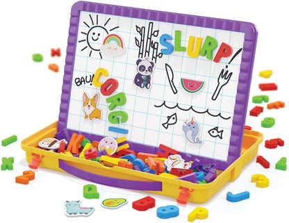 Quercetti Magnetic Letters Kit, 38 x 27 cm - 48 Letters, Includes Board, Templates, Writing Pen & Storage Case