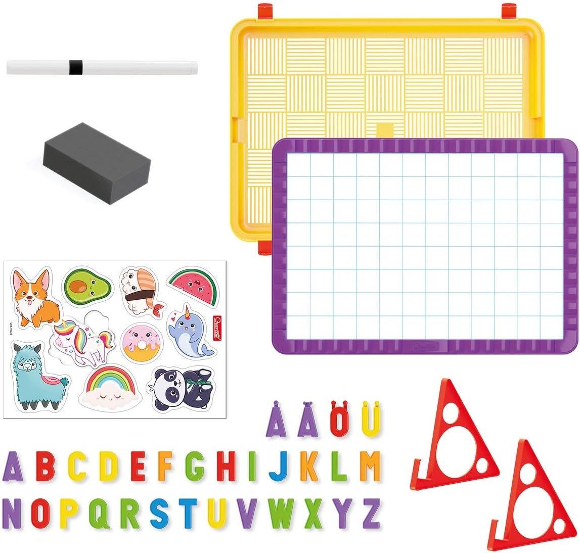 Quercetti Magnetic Letters Kit, 38 x 27 cm - 48 Letters, Includes Board, Templates, Writing Pen & Storage Case