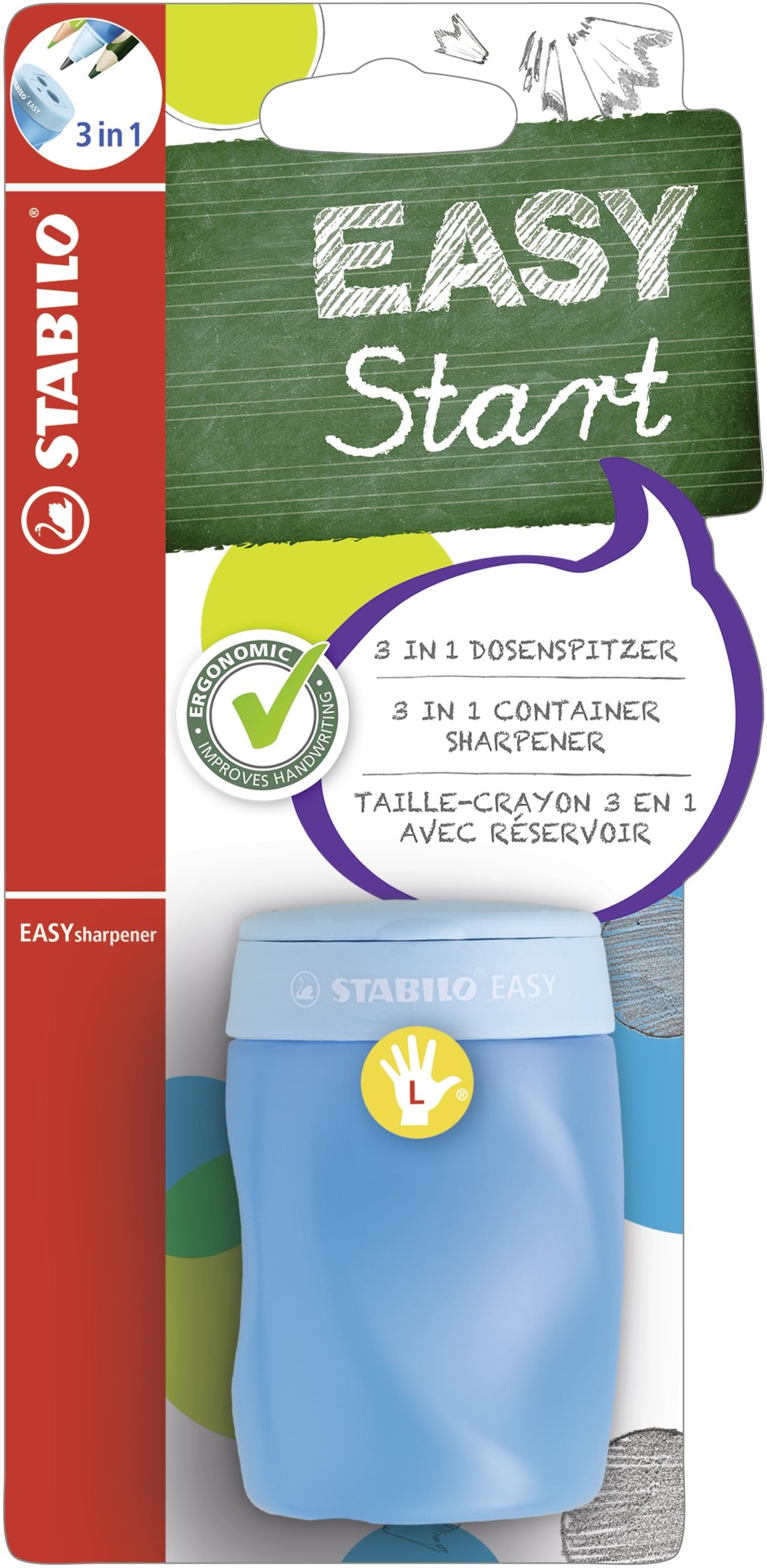 Ergonomische puntenslijper voor linkshandigen - STABILO EASYsharpener - 3 in 1