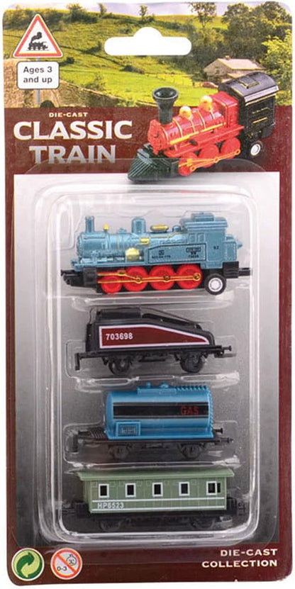 Locomotief speelset 4-delig op kaart die-cast 4 assorti