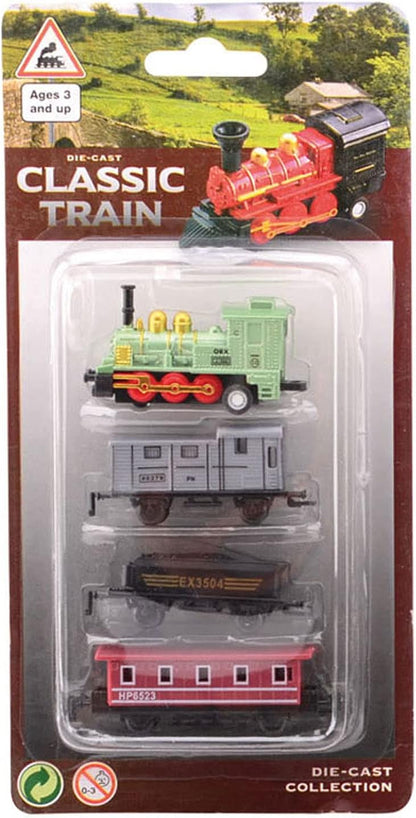 Locomotief speelset 4-delig op kaart die-cast 4 assorti