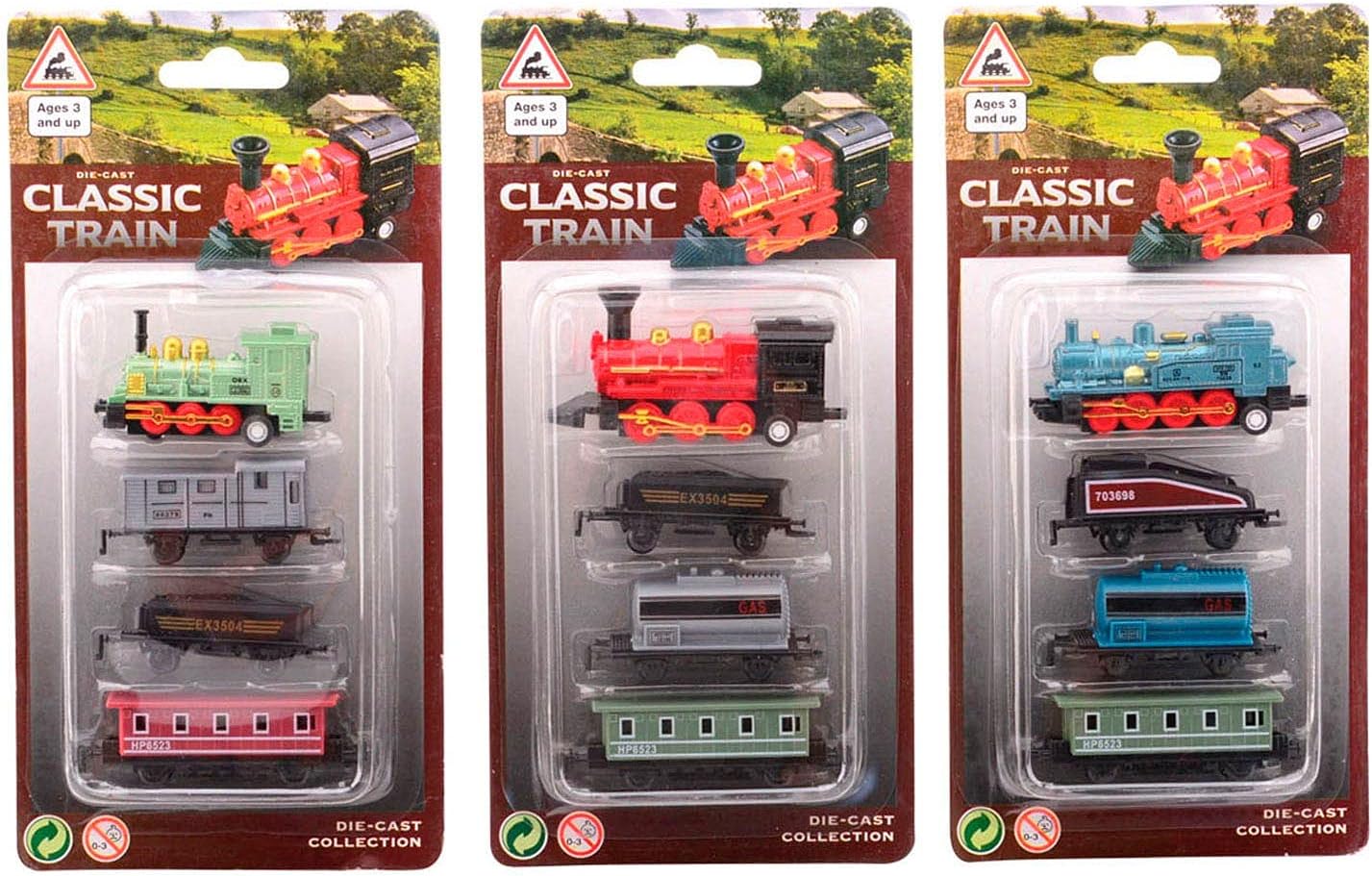 Locomotief speelset 4-delig op kaart die-cast 4 assorti
