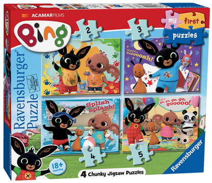 Ravensburger-6834 Ravensburger Bing Bunny-My First Jigsaw Puzzles (2, 3, 4 y 5 Piezas) Juguete para niños de 18 Meses y más, Multicolor (6834