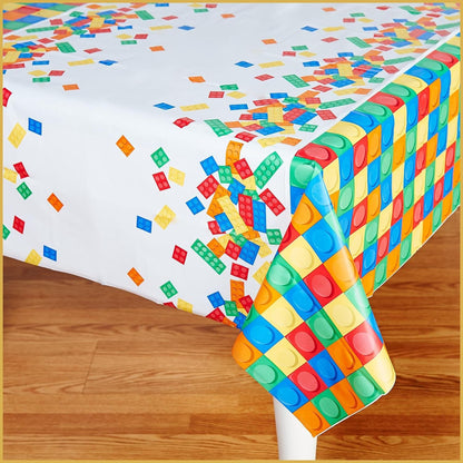 Creative Converting 315252 Block Birthday Plastic Tablecover Multicolor, 54" x 102"