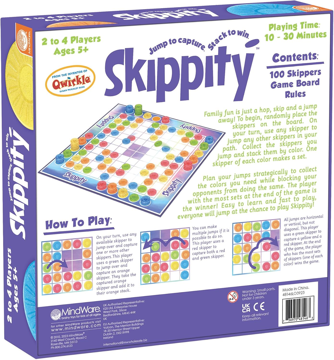 MindWare Skippity – Jump-and-capture board game for 2 to 4 players – Twist on checkers – 100pc – Fun for kids & adults, ages 5+