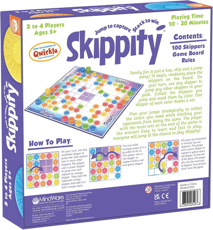 MindWare Skippity – Jump-and-capture board game for 2 to 4 players – Twist on checkers – 100pc – Fun for kids & adults, ages 5+