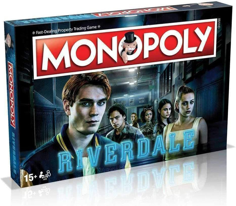 Winning Moves Riverdale Monopoly Board Game, Join Veronica, Archie, Jughead, Betty, Cheryl and Pop, advance to Sunnyside Trailer Park, Sweetwater River and The Pembrooke, for players aged 8 plus