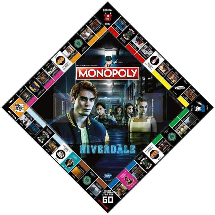Winning Moves Riverdale Monopoly Board Game, Join Veronica, Archie, Jughead, Betty, Cheryl and Pop, advance to Sunnyside Trailer Park, Sweetwater River and The Pembrooke, for players aged 8 plus