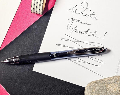 uni-ball UMN-207 SigNo 207 Rollerball Gel Pens. Premium Retractable Medium 0.7mm Ballpoint Tip for Super Smooth Writing, Drawing, Art, and Colouring. Fade & Water Resistant Uni Super Ink. 3 Pack Black