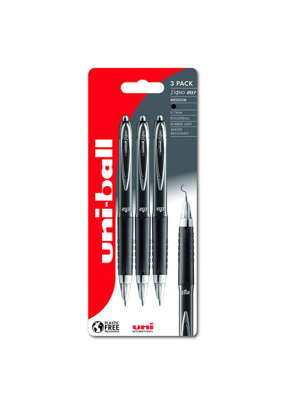uni-ball UMN-207 SigNo 207 Rollerball Gel Pens. Premium Retractable Medium 0.7mm Ballpoint Tip for Super Smooth Writing, Drawing, Art, and Colouring. Fade & Water Resistant Uni Super Ink. 3 Pack Black