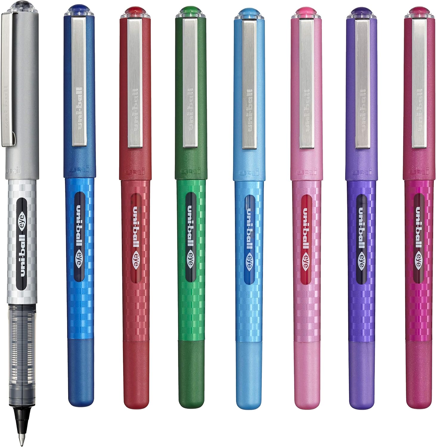uni-ball UB-157D Eye Designer - Bolígrafos de punta redonda mediana de 0,7 mm para una escritura a mano súper suave, resistente a la decoloración y al agua, tinta líquida Uni Super Ink, paquete de 8
