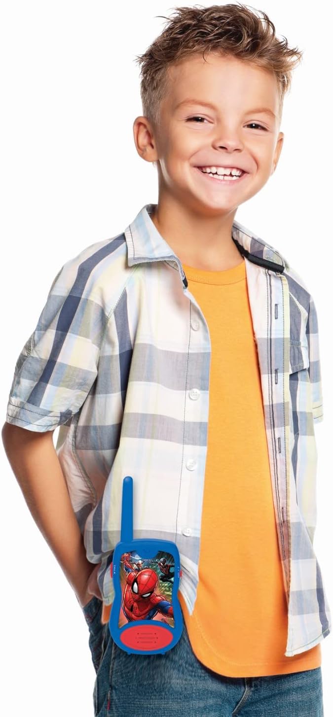 Lexibook, Spider-Man, Walkie-Talkies 200m, Communication Game for Children, 2 Communication Channels, Belt Clip, Battery Operated, Blue, TW12SP