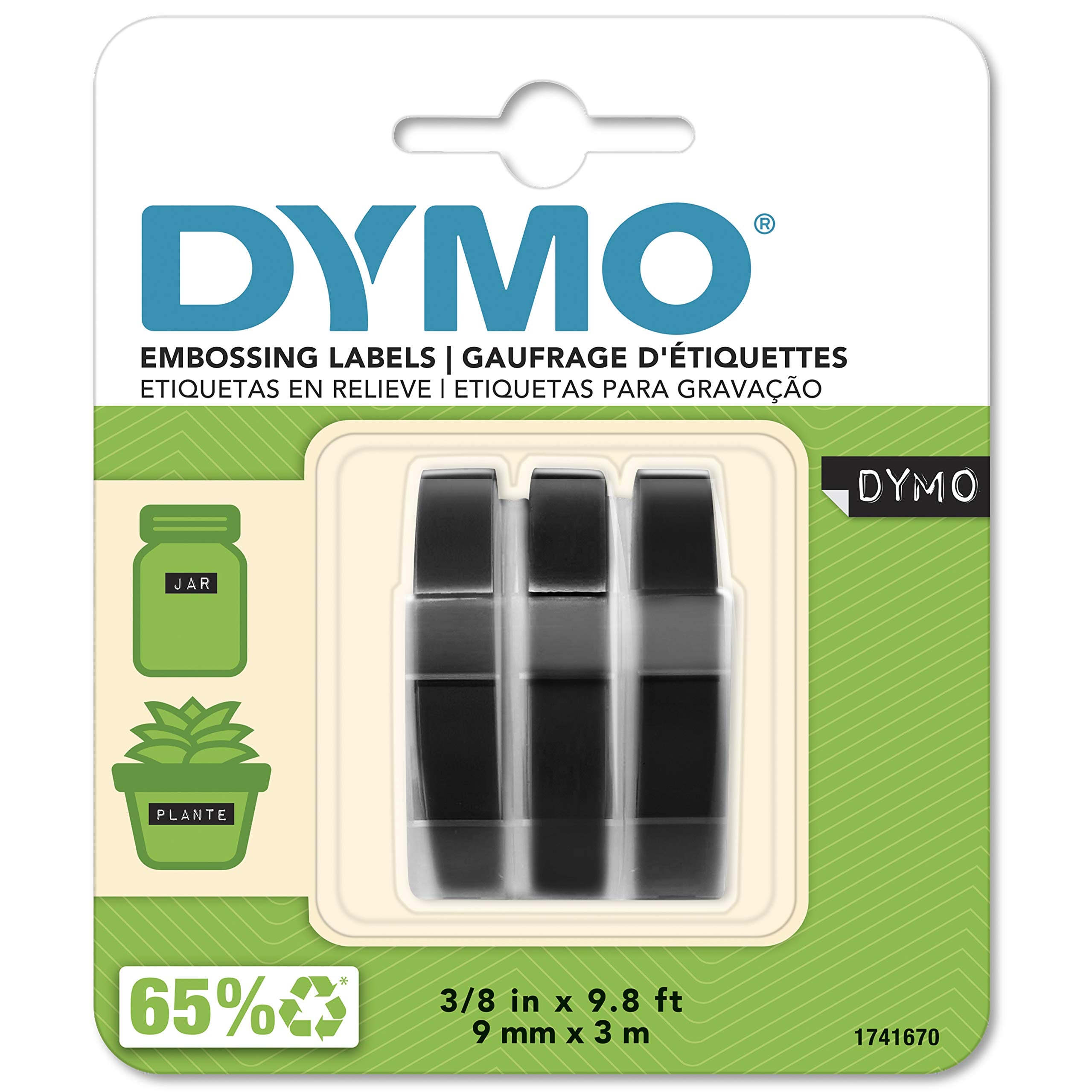 DYMO Authentic Embossing Label Tape | 9 mm x 3 m Rolls | White Print on Black | Self-Adhesive | for Embossing Label Makers |