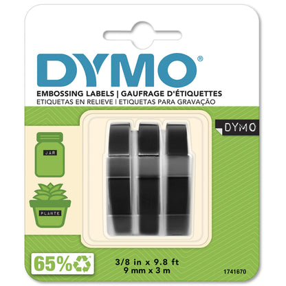 DYMO Authentic Embossing Label Tape | 9 mm x 3 m Rolls | White Print on Black | Self-Adhesive | for Embossing Label Makers |