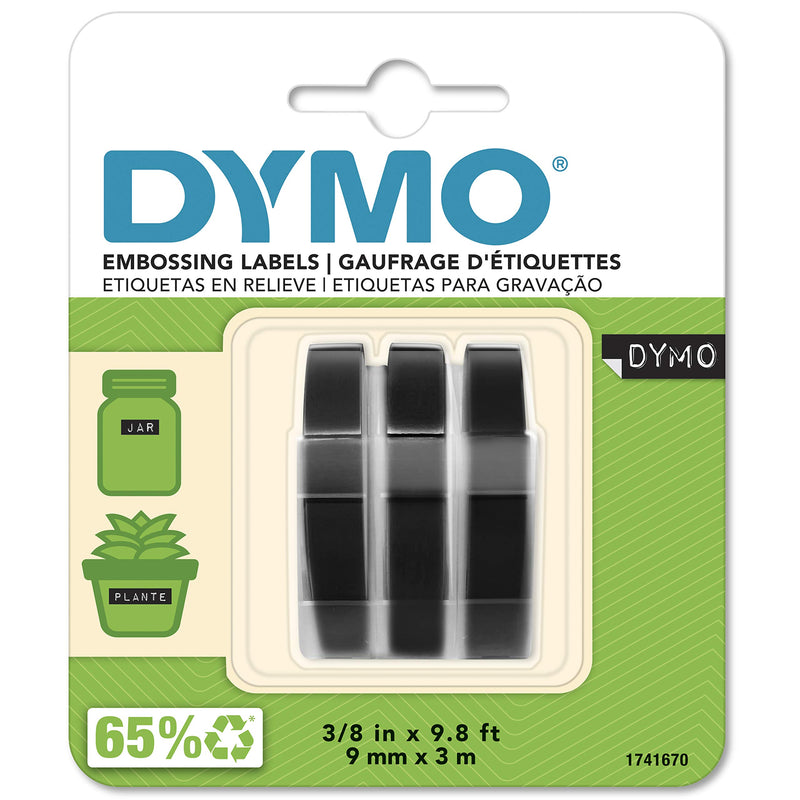 DYMO Authentic Embossing Label Tape | 9 mm x 3 m Rolls | White Print on Black | Self-Adhesive | for Embossing Label Makers |
