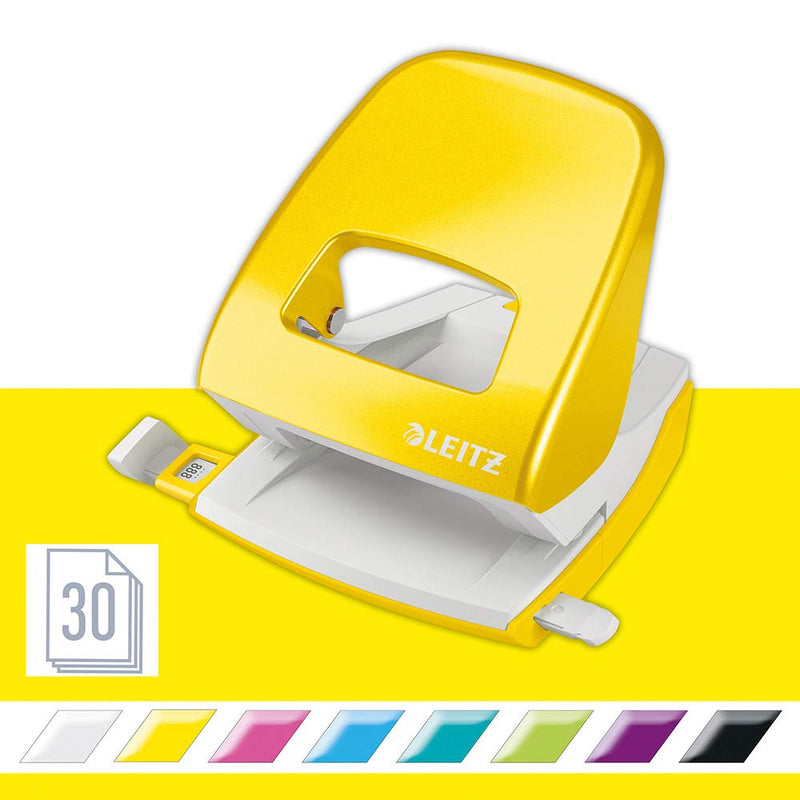 Leitz Hole Punch, 30 Sheets, Guide Bar with Format Markings, Metal, WOW Range, 50081016