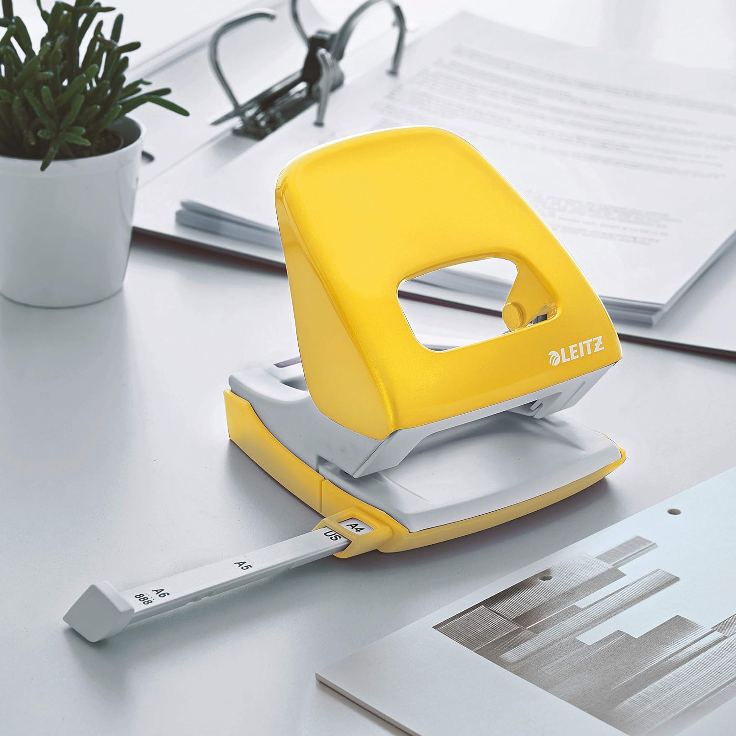 Leitz Hole Punch, 30 Sheets, Guide Bar with Format Markings, Metal, WOW Range, 50081016