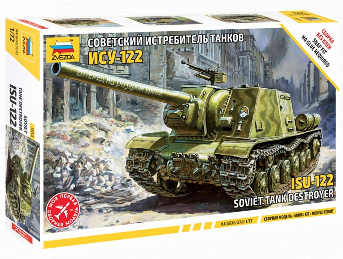 Zvezda 500785054 Sowjetischer Jagdpanzer ISU-122 500785054-1:72 Sov.Self Propelled Gun WWII-Plastic Model Assembly-Kit-for Beginners-Detailed, Olive