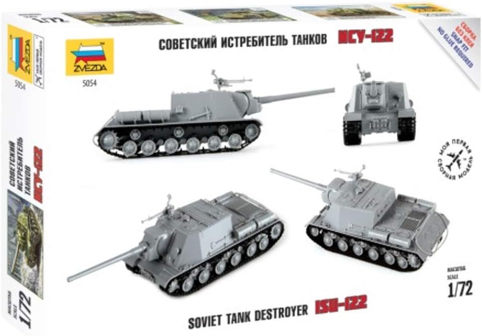 Zvezda 500785054 Sowjetischer Jagdpanzer ISU-122 500785054-1:72 Sov.Self Propelled Gun WWII-Plastic Model Assembly-Kit-for Beginners-Detailed, Olive