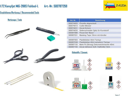 Zvezda 500787259 1:72 MiG-21BIS Fishbed-L Combat Jet Model Making Kit
