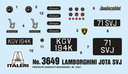 Italeri 3649 Model Plastic to Assemble Car Lamborghini Miura Jota Svj- Model Kit Scale 1:24