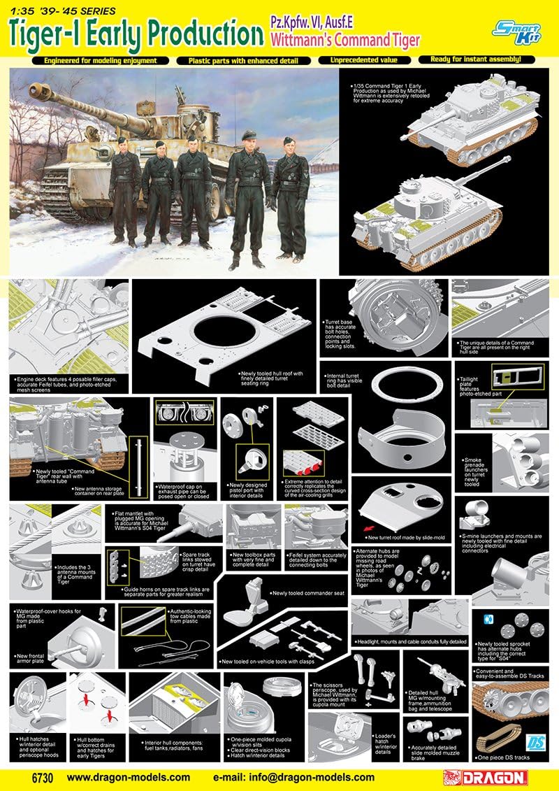 Dragon Models Tiger I Early Production (Michael Wittmann), Eastern Front 1944 Model Kit (1/35 Scale