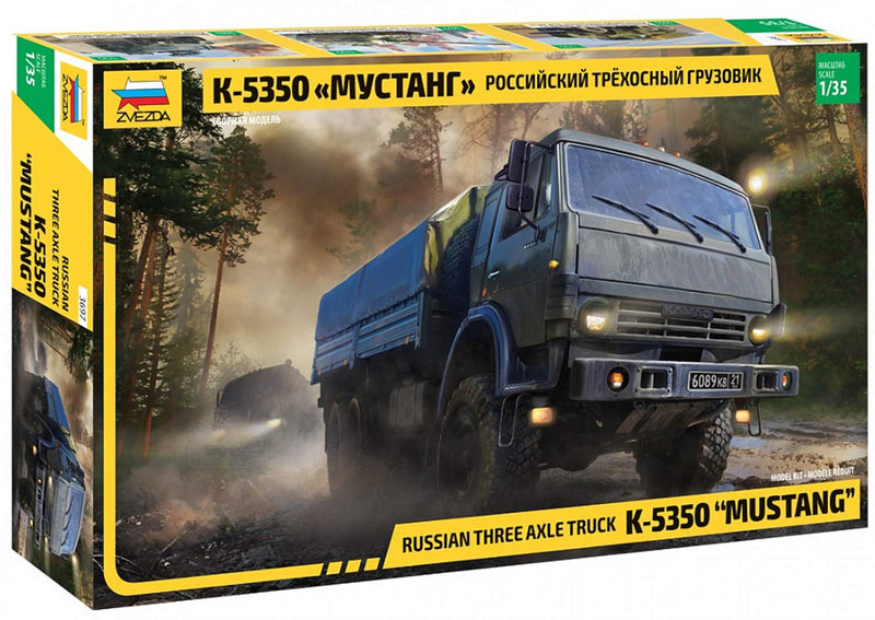 Zvezda 3697 500783697-1 Kamaz 500783697 – 1:35 5350 Mustang – Plastic Construction Model Assembly Kit – for Beginners – Detailed, Unvarnished