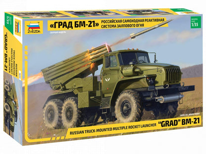 Zvezda 500783655 500783655-1:35 BM-21 Degree Rocket Launcher-Plastic Construction Model Kit-Assembly-for Beginners-Detailed, Olive