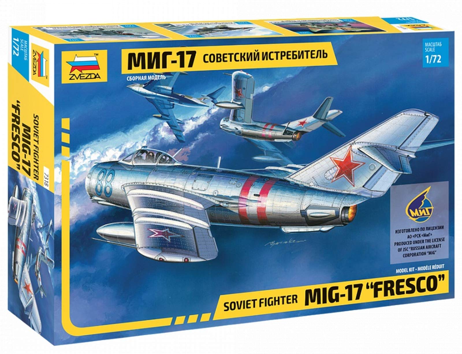 Zvezda 500787318-1 500787318 – 1:72 MIG-17 Fresco Soviet Fighter plástico – Maqueta – Montaje – Kit de construcción – para Principiantes – detallado, Color Plateado (ZV7318