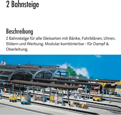 FALLER 2 Bahnsteige Modellbausatz mit 98 Einzelteilen 417 x 48 x 52/68 mm I Modelleisenbahn Zubehör H0 Gebäude I Modelleisenbahn H0 Bahnsteige