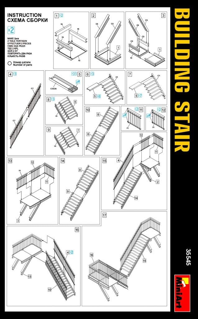 MiniArt 1:35 Scale Building Stairs Plastic Model Kit (Grey