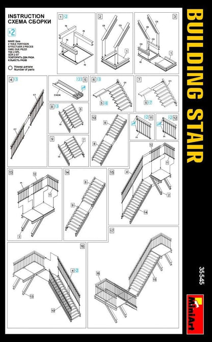 MiniArt 1:35 Scale Building Stairs Plastic Model Kit (Grey