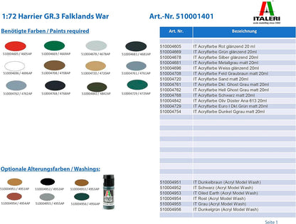 Italeri 1401S 1:72 - Harrier Gr.3 (Falklands), Multi-Color (1401)