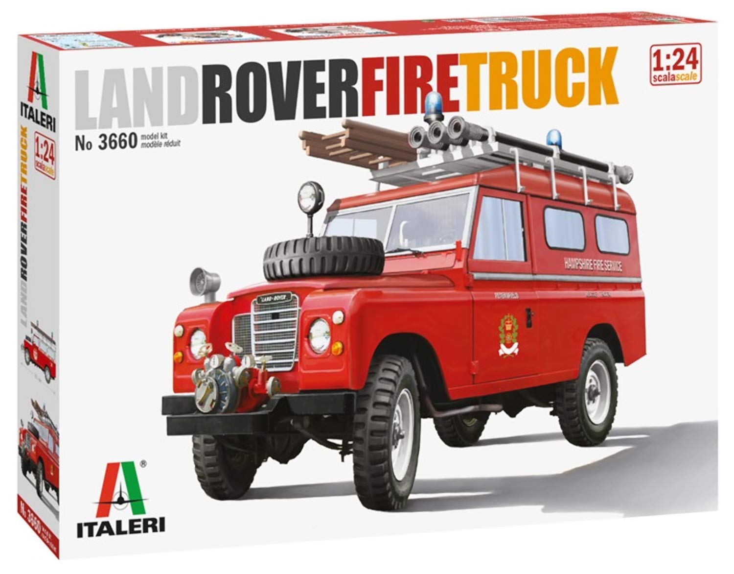 Italeri 3660S Land Rover 3660S-1:24 Fire Truck, Building, Stand Model Making, Crafts, Hobby, Gluing, Plastic Construction Kit, Unvarnished