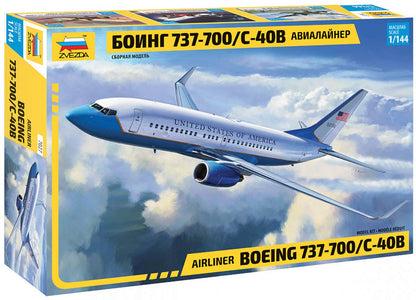 Zvezda 500787027 500787027-1:144 Boeing 737-700 / C-40 Plastic Construction Kit Model Kit Assembly Kit for Beginners Detailed, White/Blue