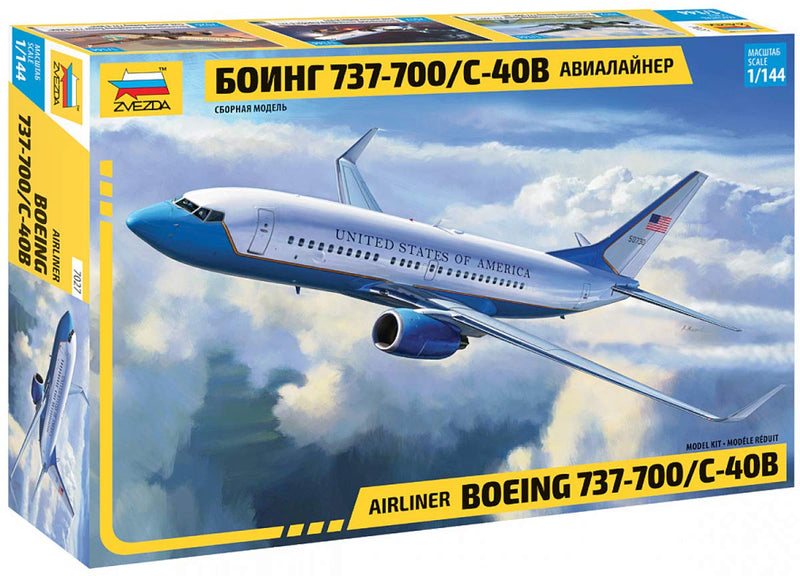 Zvezda 500787027 500787027-1:144 Boeing 737-700 / C-40 Plastic Construction Kit Model Kit Assembly Kit for Beginners Detailed, White/Blue