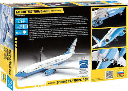 Zvezda 500787027 500787027-1:144 Boeing 737-700 / C-40 Plastic Construction Kit Model Kit Assembly Kit for Beginners Detailed, White/Blue