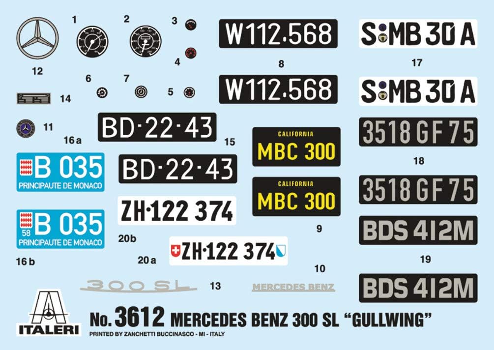 Italeri 3612S 3612S-1:16 Mercedes-Benz 300 SL Gullwing, Model Building, Building kit, Stand Model Making, Crafts, Hobby, Gluing, Plastic kit, unpainted