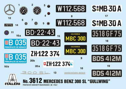Italeri 3612S 3612S-1:16 Mercedes-Benz 300 SL Gullwing, Model Building, Building kit, Stand Model Making, Crafts, Hobby, Gluing, Plastic kit, unpainted