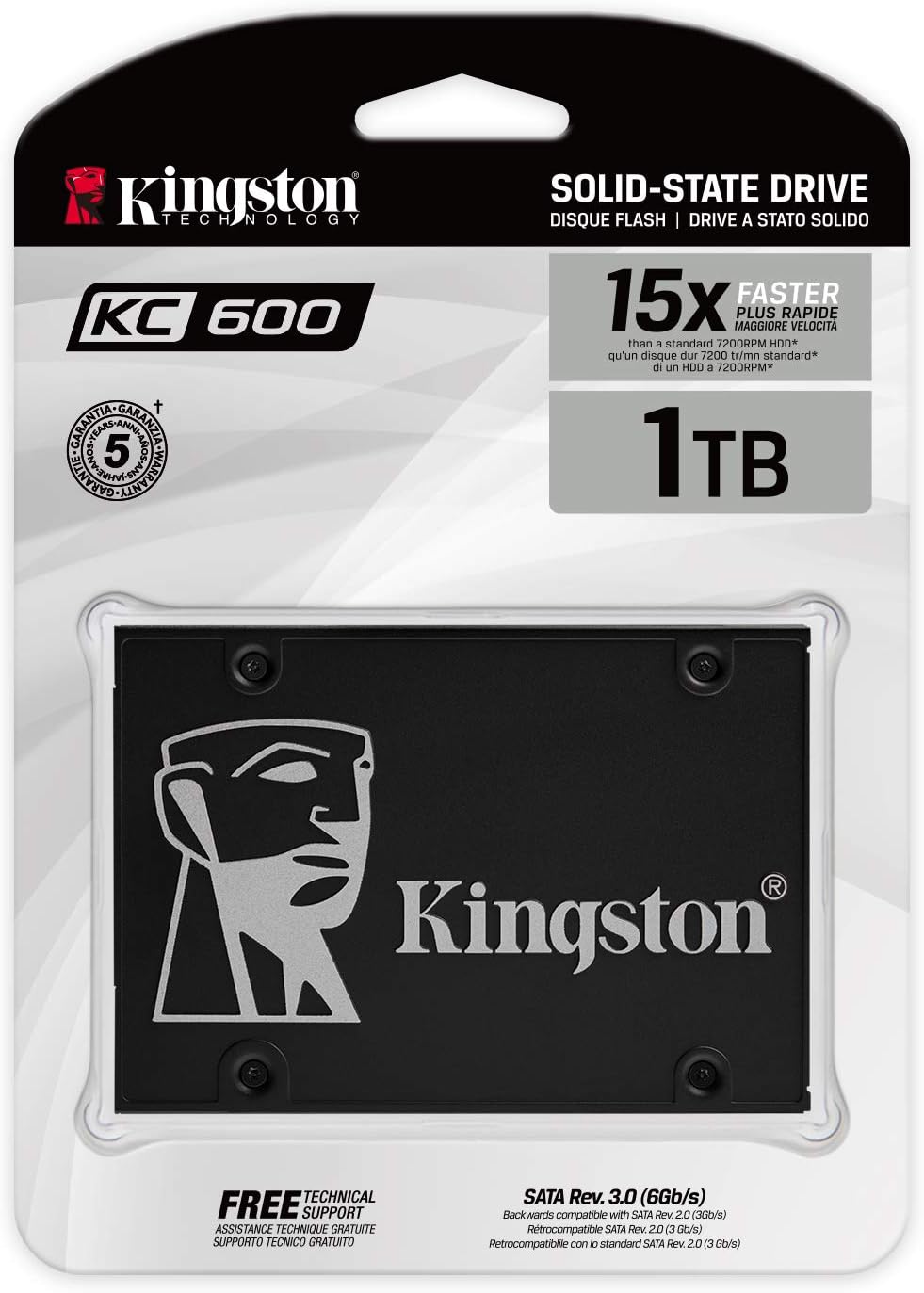 Kingston KC600 SSD SKC600/1024G Internal SSD 2.5", SATA Rev 3.0, 3D TLC, XTS-AES 256-bit encryption