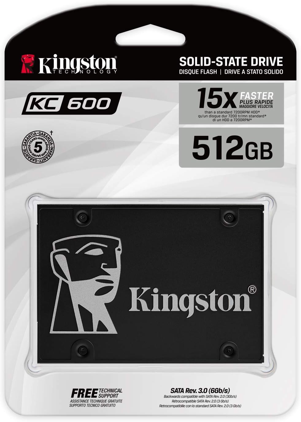 Kingston KC600 SSD SKC600/512G Interne SSD 2.5" SATA Rev 3.0, 3D TLC, XTS AES 256-Bit-Verschlüsselung