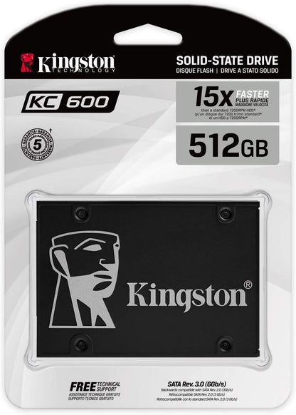Kingston KC600 SSD SKC600/512G Interne SSD 2.5" SATA Rev 3.0, 3D TLC, XTS AES 256-Bit-Verschlüsselung