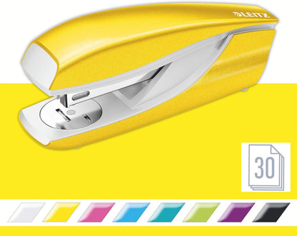 Leitz Stapler, 30 Sheet Capacity, Ergonomic Metal Body, includes Staples, WOW Range, 55021001 - Yellow