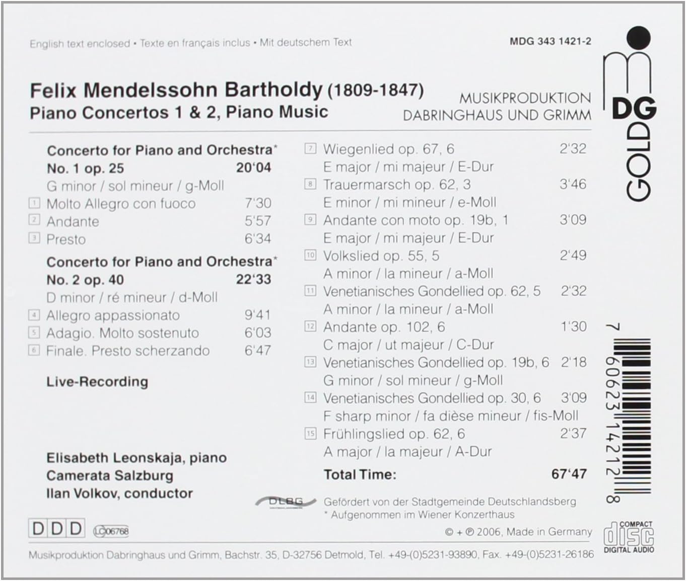 Mendelssohn: Piano Concertos 1 & 2 / Piano Music