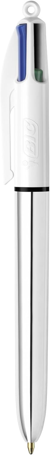 BIC 4 Colours Shine Retractable Ballpoint Pens, Medium Point (1.0 mm) - Assorted Metallic Barrels, Box of 12