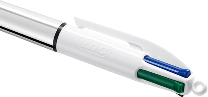 BIC 4 Colours Shine Retractable Ballpoint Pens, Medium Point (1.0 mm) - Assorted Metallic Barrels, Box of 12